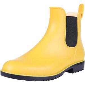 Women Yellow Pointed Toe Waterproof Chelsea Double Elastic Ankle Rain Boots